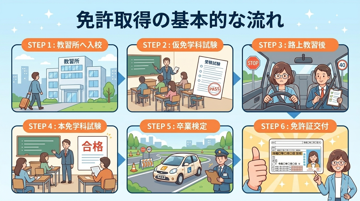 「免許取得の基本的な流れ」の画像