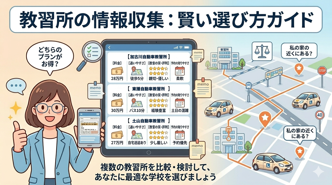 東播地区の教習所を選ぶ前に知っておきたい項目をまとめた画像
